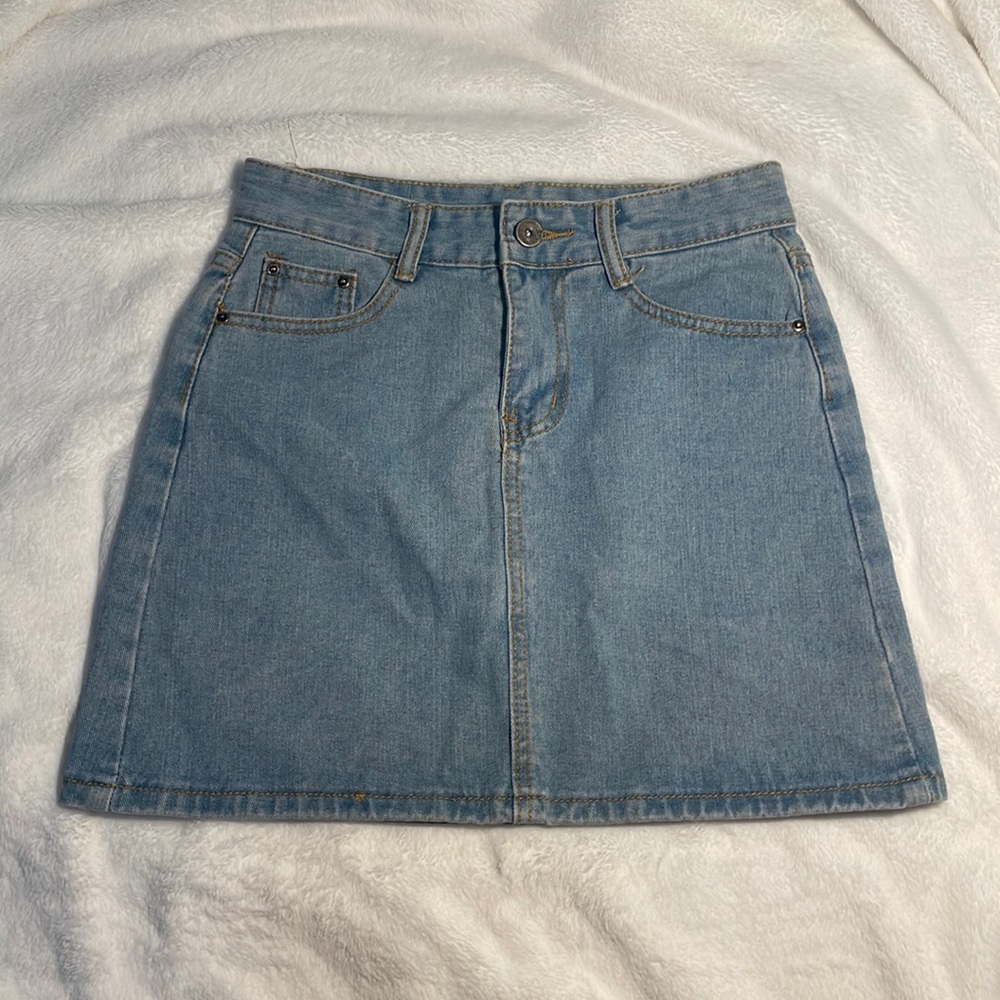 Light Blue Denim Mini Skirt - by Kansha - from YesStyle